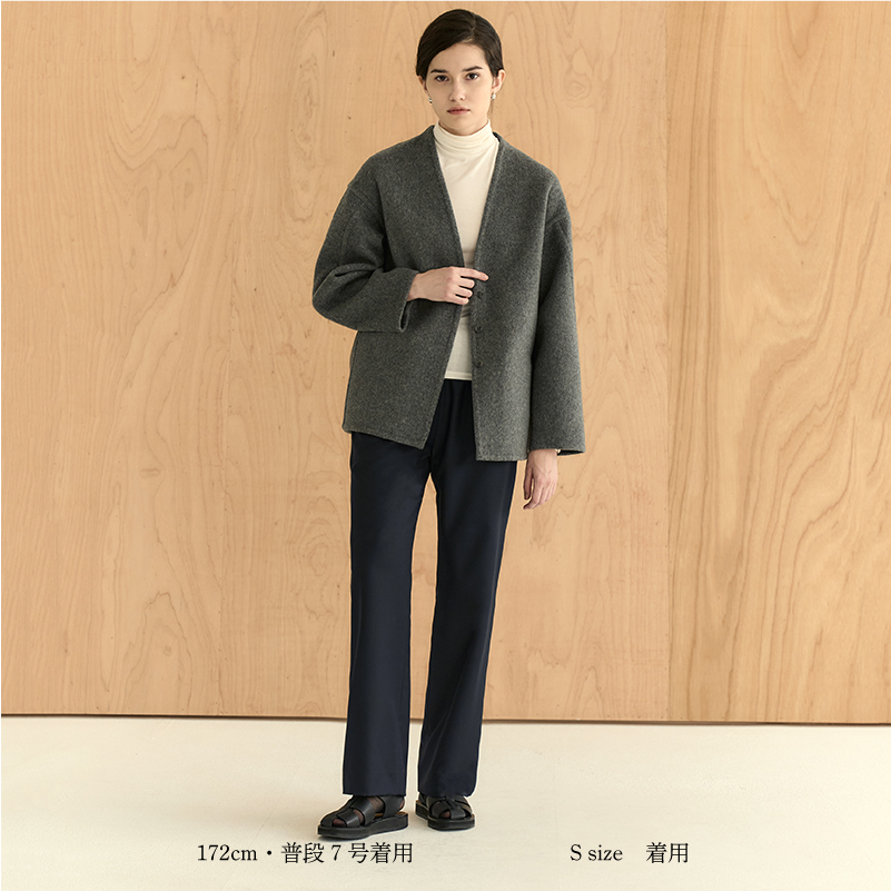 新品yonfa high waist wool wide pants navy