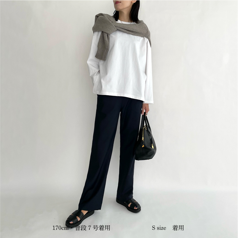 新品yonfa high waist wool wide pants navy