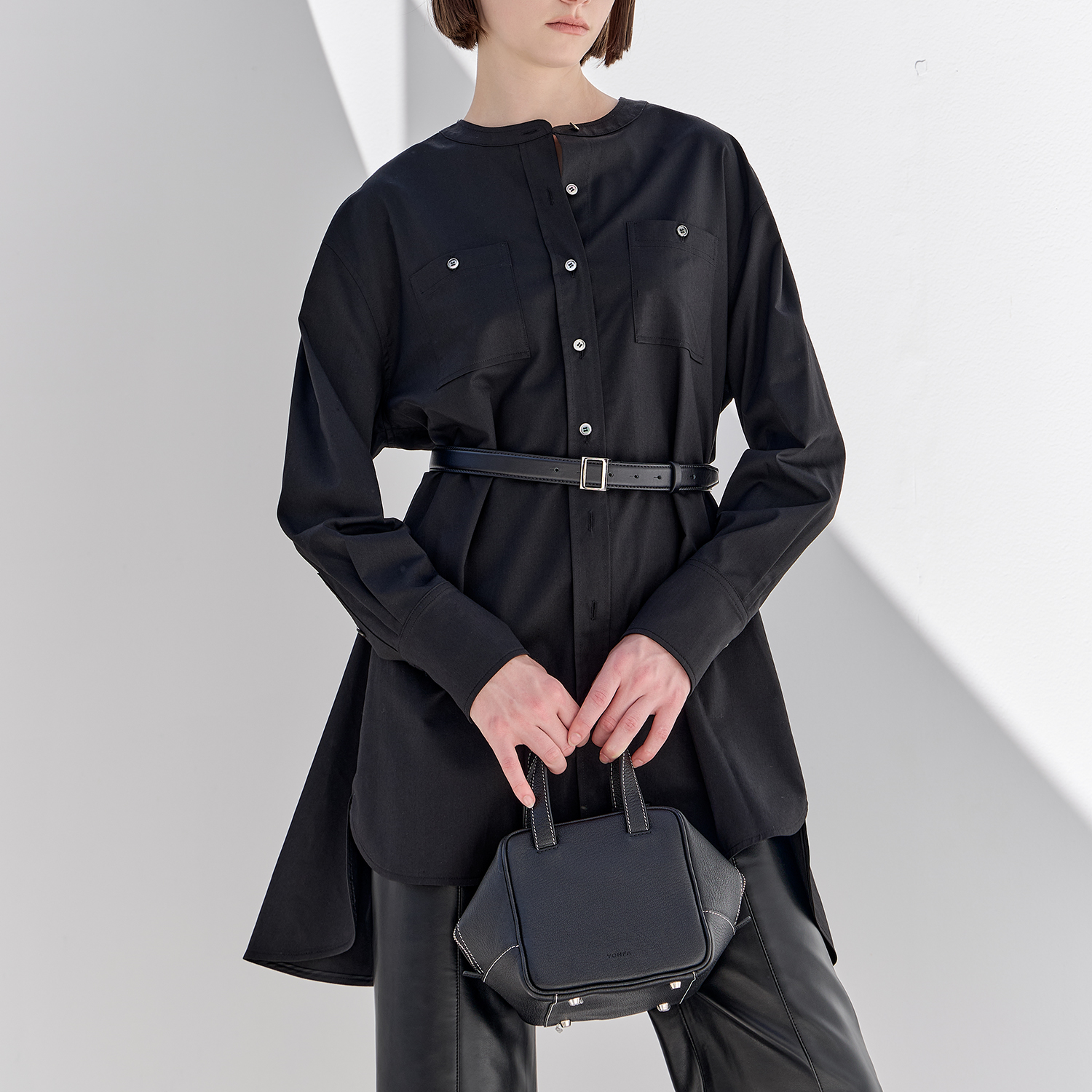 YONFA / ラッフルポケットシャツ (black)