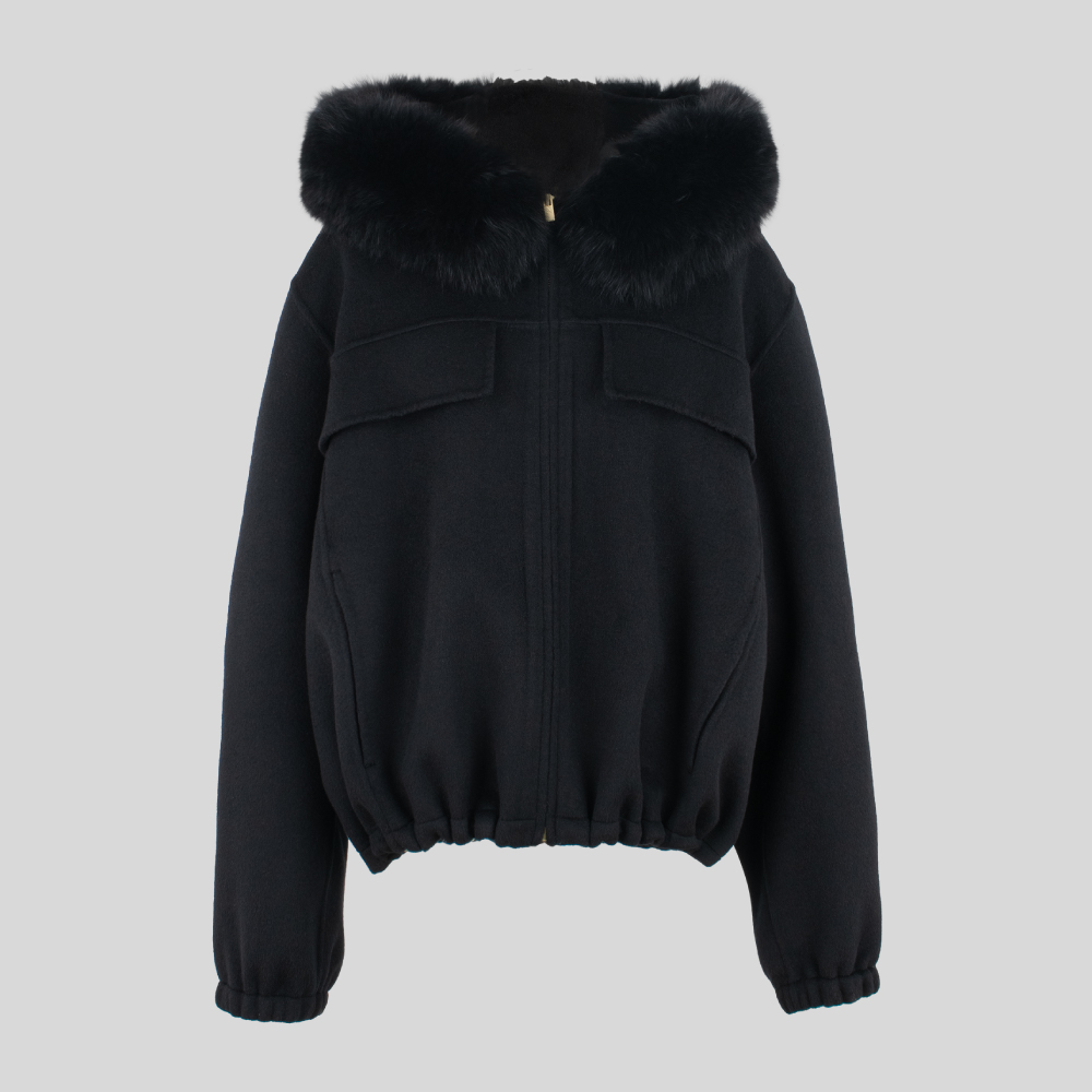 ウールカシミヤフードコート (黒)YONFA YONFA / 【SAMPLE SALE】ウールカシミヤフードコート (black)